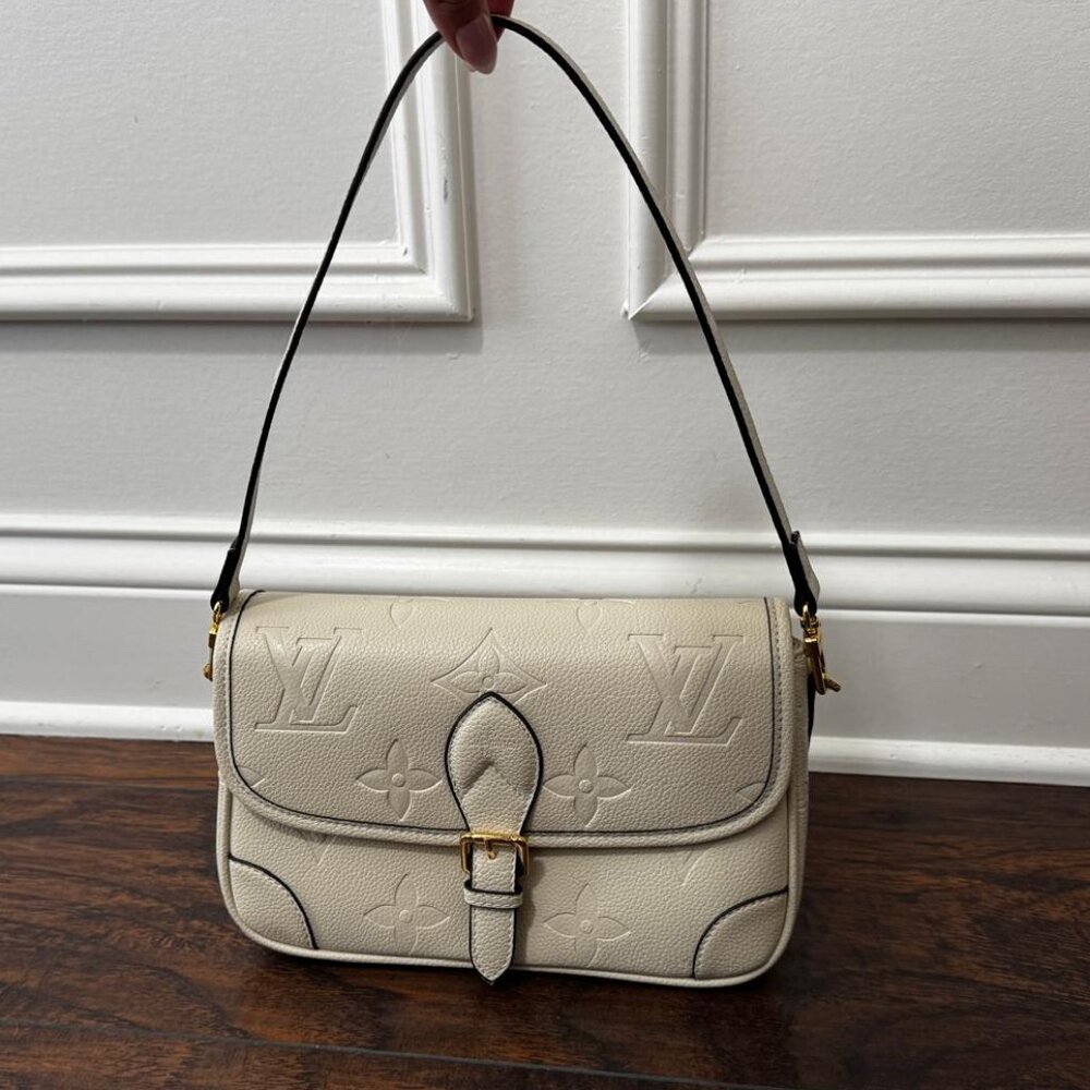 Diane Monogram Empreinte Shoulder Bag Cream Gold Off White